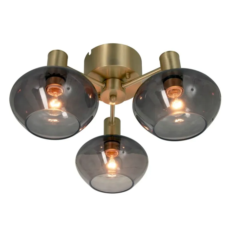 BELL Plafond 3-arm 42cm Matt Mässing/Rök Trygg betalning