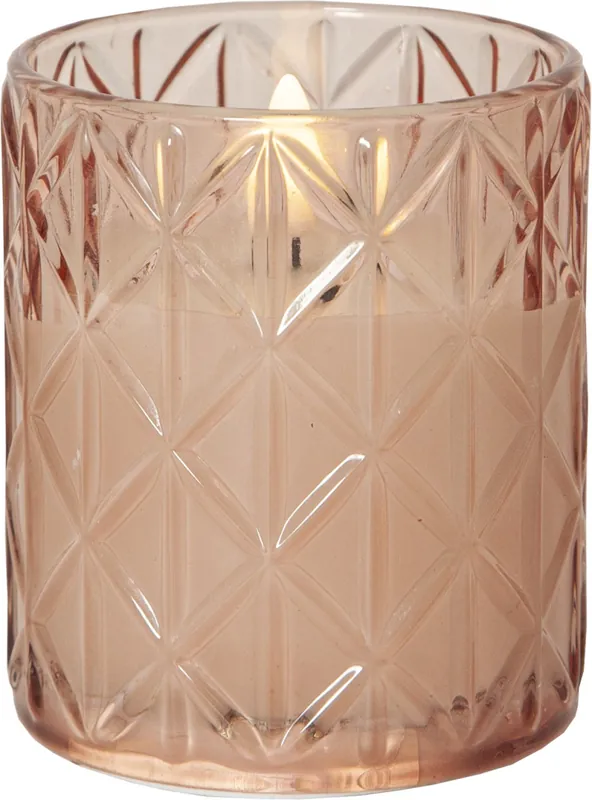 Rabatter FLAMME ROMB LED-Blockljus Batteri 10cm Rosa
