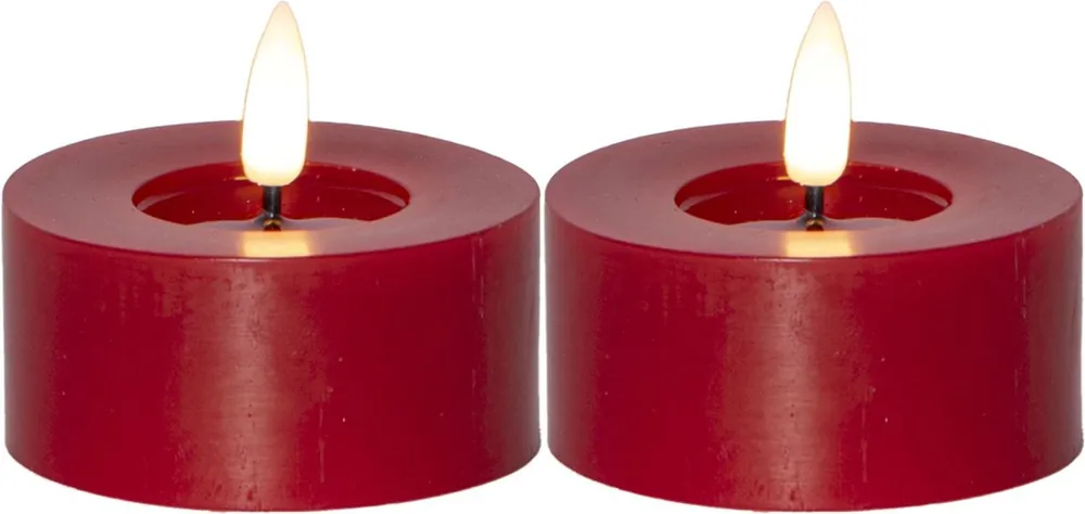 Endast idag FLAMME FLOW LED-Värmeljus 2-pack 7cm Röd