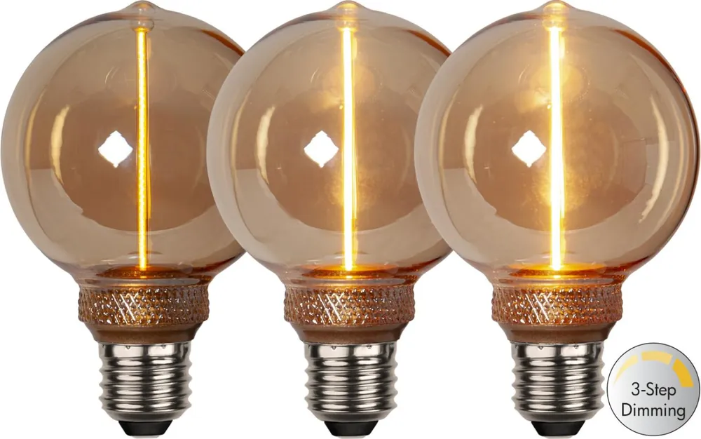 Lågt pris E27 Glob80 DecoLed 3-Steg Dimbar Minne 2W 1800K 100lm Amber
