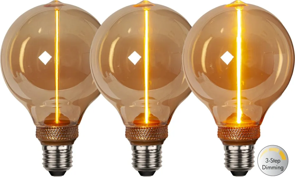 Expressleverans E27 Glob95 DecoLed 3-Steg Dimbar Minne 2W 1800K 100lm Amber