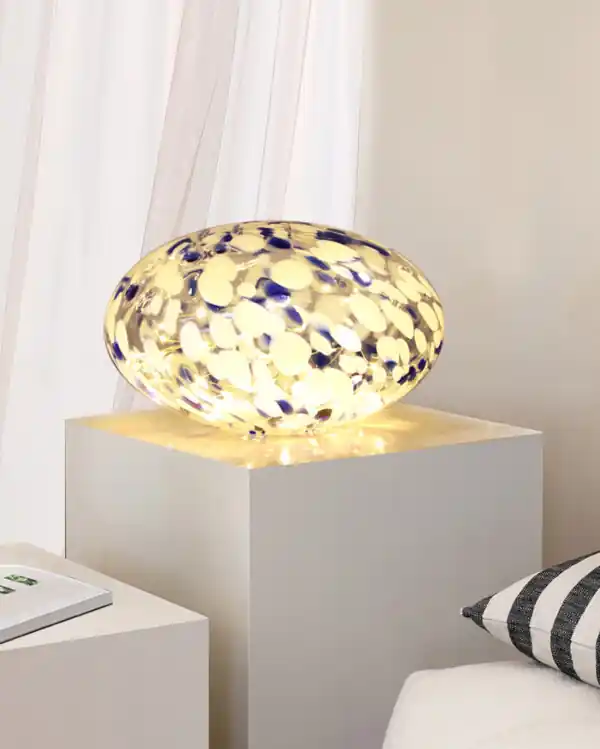 Bordslampa Sten med LEDslinga marmorerat glas Begränsat antal