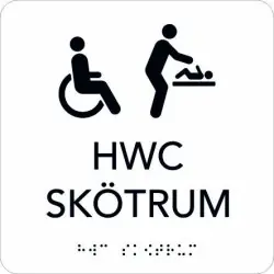 Taktil skylt HWC/Skötrum 150x150 mm, Vit med svart text Beställ idag