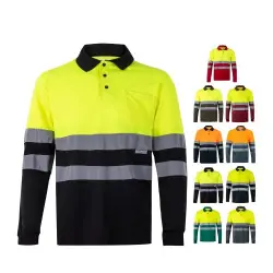 VL VULCAN LARGE. Tvåfärgad pikétröja med fågelögon (160g/m²) med långa ärmar, i polyester (100%) Snabb leverans