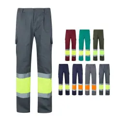 VL ATHENA. Tvåfärgade byxor i kypert (210g/m²), fodrade, flerfickor, i bomull (20%) och polyester (8 risnedsättning
