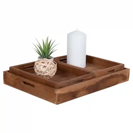 3-pack Bricka 'Faro' - Teak/Natur Expressleverans