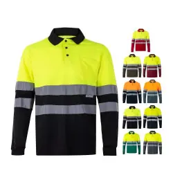 Populärt val VL VULCAN. Tvåfärgad pikétröja med fågelögon (160g/m²) med långa ärmar, i polyester (100%)