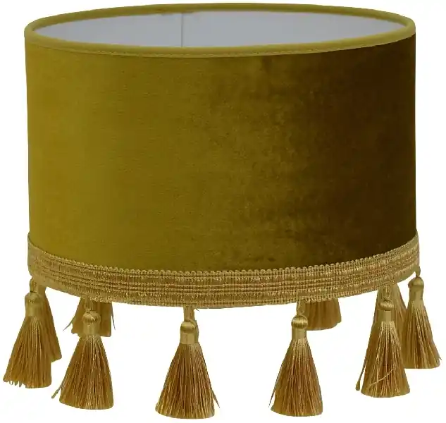 Fynd Lampskärm Roma Guldgul med Frans – Elegant Rund Lampskärm 30 cm
