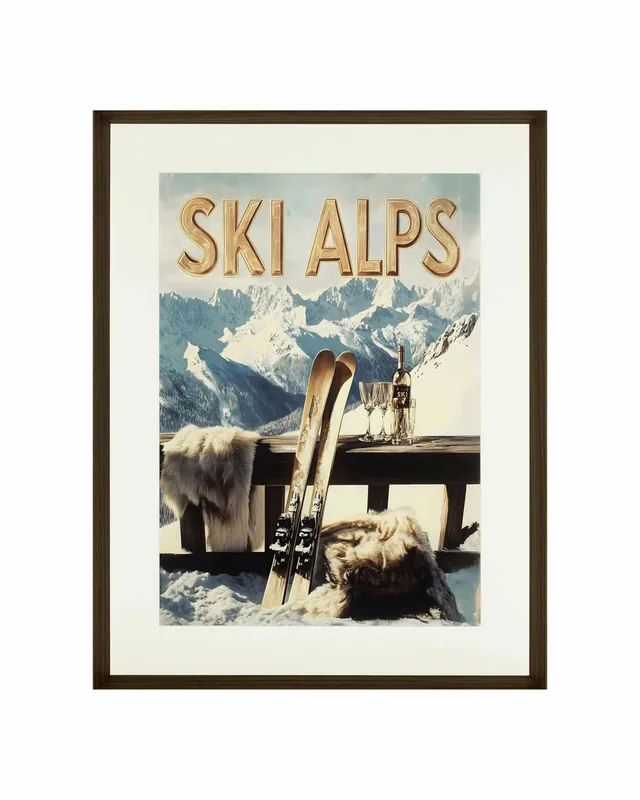 Tavla Alpine Ski Escape med brun ram Fynd