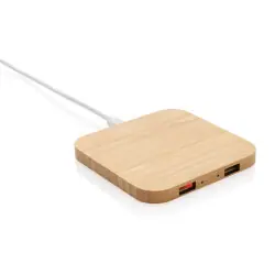 10W trådlös laddare i bambu med USB portar Populär