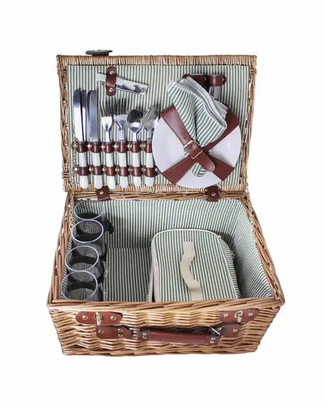 Outlet Picknickkorgset Vendela Stor Grön – klassisk picknickkorg i pil