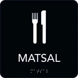Taktil skylt Matsal 150x150 mm, Svart med vit text Fynd