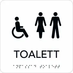Billigare Taktil skylt Rullstol/Toalett 150x150 mm, Vit med svart text