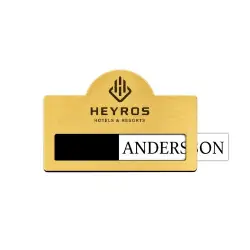 Namnbricka 70x40mm i guldfärgat aluminium med fönster Köp nu