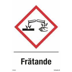 Beställ idag Varningsskylt Frätande 210x297 mm - Plast